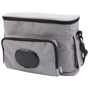 Grauer Babyruf Buggy Organizer BO300 mit Reißverschlussfächern und Feuchttuchspender. Ideal für Kinderwagen.