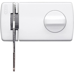 Serrure de sécurité supplémentaire Abus 2130 blanche avec bouton et barre de sécurité.