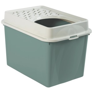 Litière ouverte pour chat Rotho Eco Berty en Mistletoe Green. Toilettes pour chat à entrée supérieure.