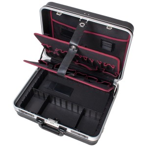 Mallette à outils Kraftwerk ABS P390 ouverte et vide avec panneaux et compartiments.