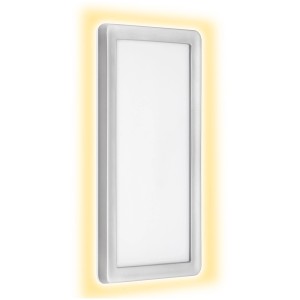 Applique murale extérieure rectangulaire Telefunken Nizza LED, argentée, avec effet de rétroéclairage.
