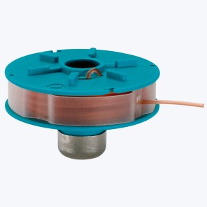Bobine de fil de rechange Gardena 6m pour coupe-bordures, bobine avec fil marron et couvercle turquoise.
