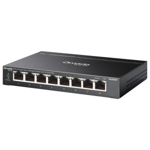 Switch réseau TP-Link Omada ES208GP avec 8 ports Gigabit PoE+ dans un boîtier métallique.