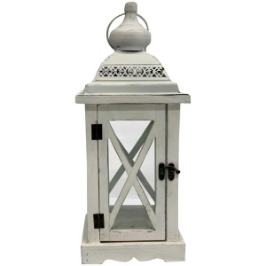 Lanterne en bois blanche avec toit en métal, taille S. Lanterne décorative pour intérieur et extérieur.