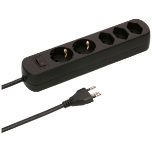 Multiprise noire Basic Line avec 3x Type13 et 2x Schutzkontakt, avec interrupteur.