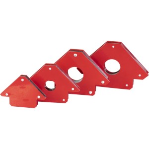 Kit d'aimants de soudure Güde, 4 aimants d'angle rouges de différentes tailles pour le soudage.
