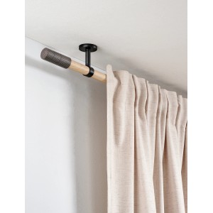 Gardinia Endknopf Zylinder Denver, grau, für 25 mm Stangen. Detailaufnahme der Gardinenstange mit Endstück.