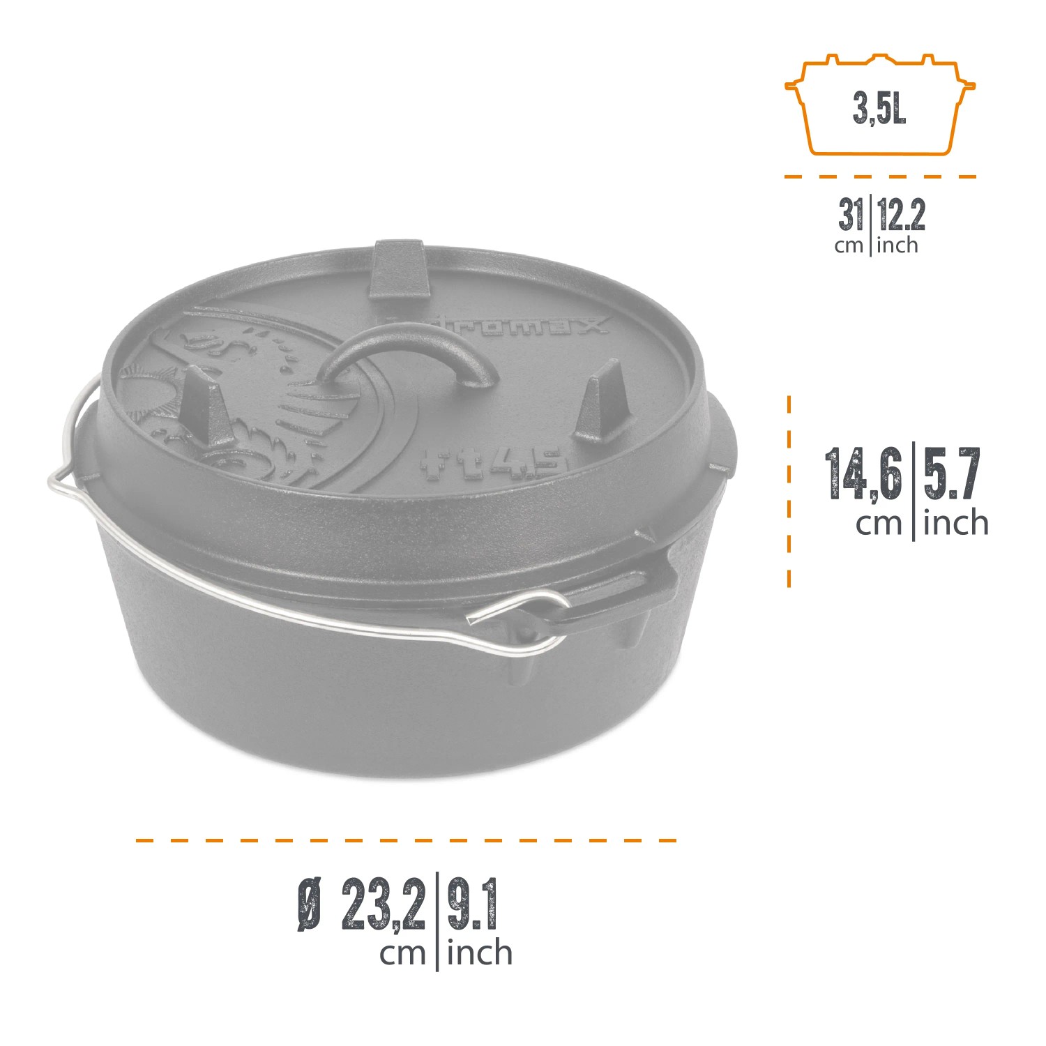 Petromax Feuertopf FT4.5-T Dutch Oven mit planem Boden Gusseisen 3,5 l