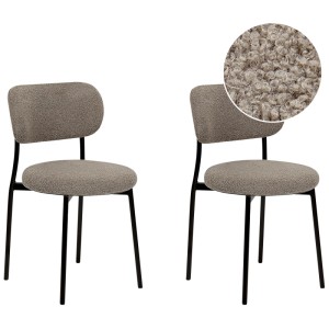 Set 2 sedie da pranzo Beliani Casey beige bouclé con struttura in metallo nero.