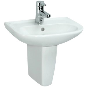 Lavabo Laufen Arolla, blanc, 48x35cm, avec robinet. Idéal pour les petites salles de bains et les toilettes invités.