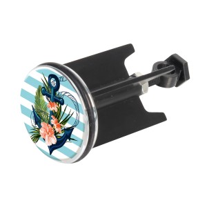 Wenko Tappo lavandino Pluggy Mod. Ancora con ancora, fiori e strisce blu e bianche.