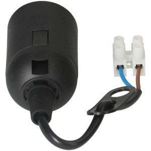 Douille de chantier noire E27 pour installation de lampe, avec câble et suspension.
