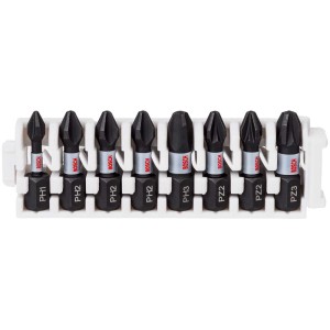 Set di inserti Bosch Impact Control, 8 pezzi con profili PH/PZ nel supporto.