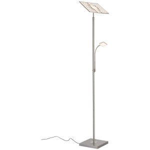 Brilo Lampadaire LED Floor I, 2 lampes, nickel mat, avec liseuse et variateur tactile.