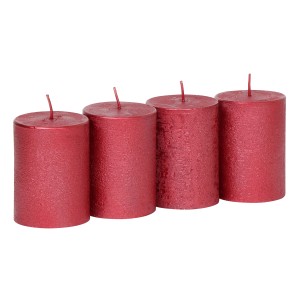 Lot de 4 bougies piliers Steinhart Rustic-Glanz rouge rubis, Ø 5,8 x 8 cm. Bougies décoratives pour une lumière d'ambiance.