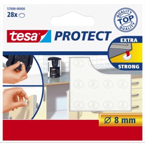 Tesa Protect, cuscinetti antiscivolo e antirumore, 28 pads trasparenti per protezione superfici e riduzione rumore.