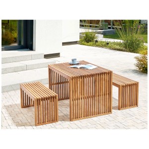 Ensemble de 2 bancs de jardin Beliani Sulzano en acacia, 45x40x150cm, pour jardin et terrasse.