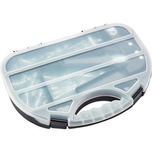 Kit de chevilles à expansion avec pince, 60 pièces, dans une boîte de rangement transparente.