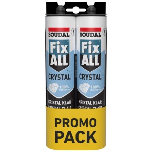 Soudal Fix All Crystal Duo, 2 tubi di adesivo trasparente per incollaggi.
