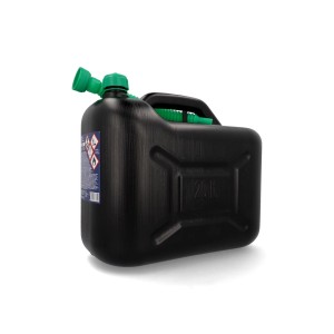 Tanica per benzina Cartrend Quick nera, 20 litri, con beccuccio verde.