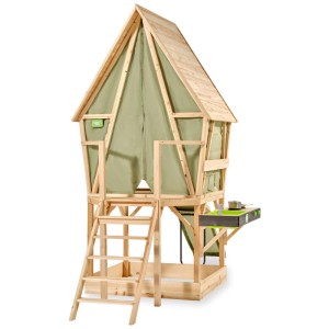 Maisonnette en bois Exit Toys Yuki 550 avec toboggan, bac à sable et cuisine boue.