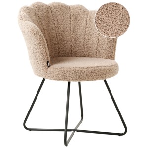 Poltrona Beliani Lovelock beige con rivestimento in bouclé e struttura in metallo nero.