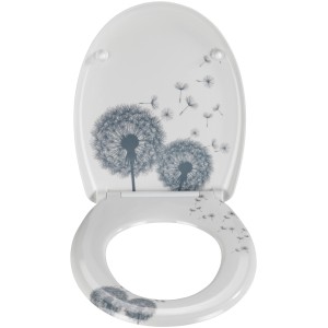 Wenko Sedile WC Astera, duroplast, bianco-grigio con motivo tarassaco, con chiusura ammortizzata.