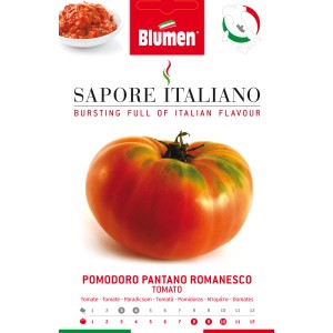 Sachet de graines de tomate Pantano Romanesco, une variété côtelée, mi-précoce.