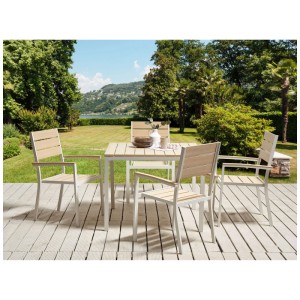 Ensemble de jardin 2 pièces Beliani Prato, beige. Mobilier de jardin lounge avec table et chaises en aluminium et plastique.