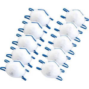 Lot de 10 masques anti-poussière LUX FFP2 NR D pour travaux en environnement poussiéreux.