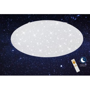 Plafonnier LED blanc Brilo avec décor étoilé et télécommande. Dimmable, température de couleur réglable.