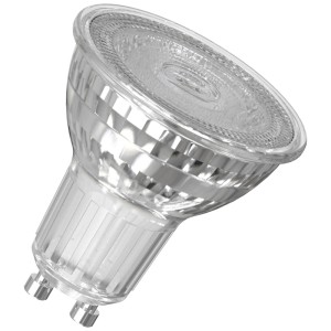 Faretto LED Osram PAR16 GU10, 4000K, 6.1W in vetro per illuminazione interna.