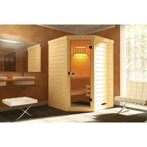 Sauna à éléments Weka Laukkala avec façade en verre et kit d'éclairage pour sauna, épicéa naturel