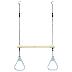 Barra per altalena OutdoorToys blu ghiaccio con barra in legno, corde e maniglie per strutture per altalene.
