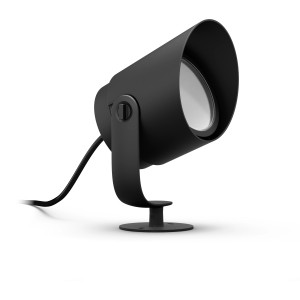 Schwarze Philips Hue Lily XL LED-Gartenleuchte für den Außenbereich.