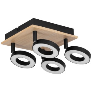 Eglo Rielves LED-Spotbalken mit 4 Leuchten, Stahl/Holz, schwarz/weiß. Modernes Design für Wohnräume.