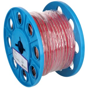 Câble de haut-parleur transparent 2x2,5 mm² au mètre sur bobine bleue.