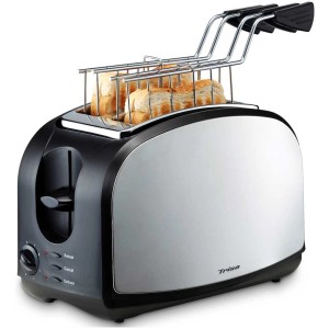 Tostapane Crispy Snack in acciaio inox con scalda-brioche e fette di pane tostato.