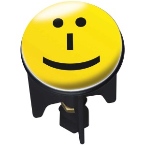 Tappo lavandino Pluggy Lacher con motivo smiley giallo per lavabi standard.