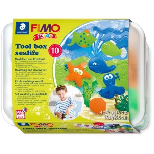 Fimo kids Sealife Modellier-Set: Knete in versch. Farben, Förmchen und Werkzeug für Kinder.