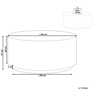 Schéma : Table d'appoint de jardin Beliani Trezzo blanc crème, ronde, Ø 90 cm, avec dimensions.