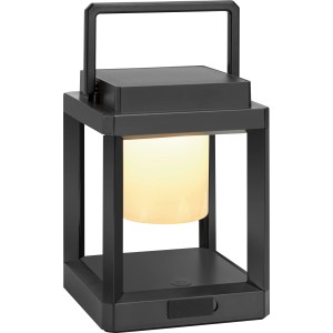 Lanterne solaire LED noire, carrée (13,5x13,5x18cm) avec poignée pour jardin, balcon et terrasse.