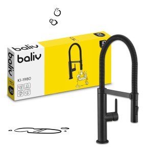 Miscelatore monocomando da cucina baliv KI-1980 nero opaco con tubo flessibile.