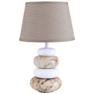 Lampada da tavolo Näve Stoney con base in ceramica e paralume in tessuto color tortora, lampada di design.