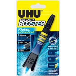 UHU Ripara Adesivo LED-Light Booster 3g, adesivo fotoattivato con lampada LED.