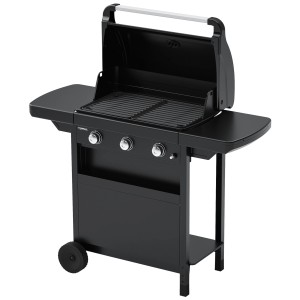 Campingaz Compact 3 L barbecue a gas, grill nero con 3 bruciatori e ripiani laterali.