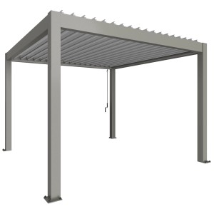 Pergola Biohort 3,5x3,5 m in grigio quarzo/argento metallizzato. Copertura per patio con lamelle regolabili.