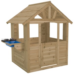 Maisonnette en bois TP Toys Cubby avec cuisine, marron, avec plaque de cuisson et évier.