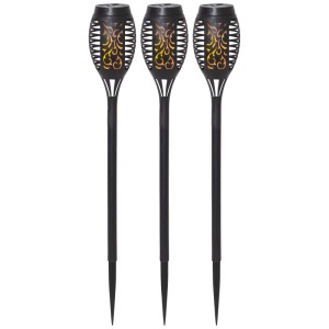 3er Set schwarze Star Trading LED Solar Pollerleuchten, 40cm hoch, für Garten und Aussenbereich.