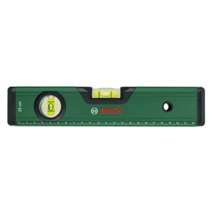 Niveau à bulle Bosch DIY 25 cm, vert, avec fioles et échelle pour un alignement précis.